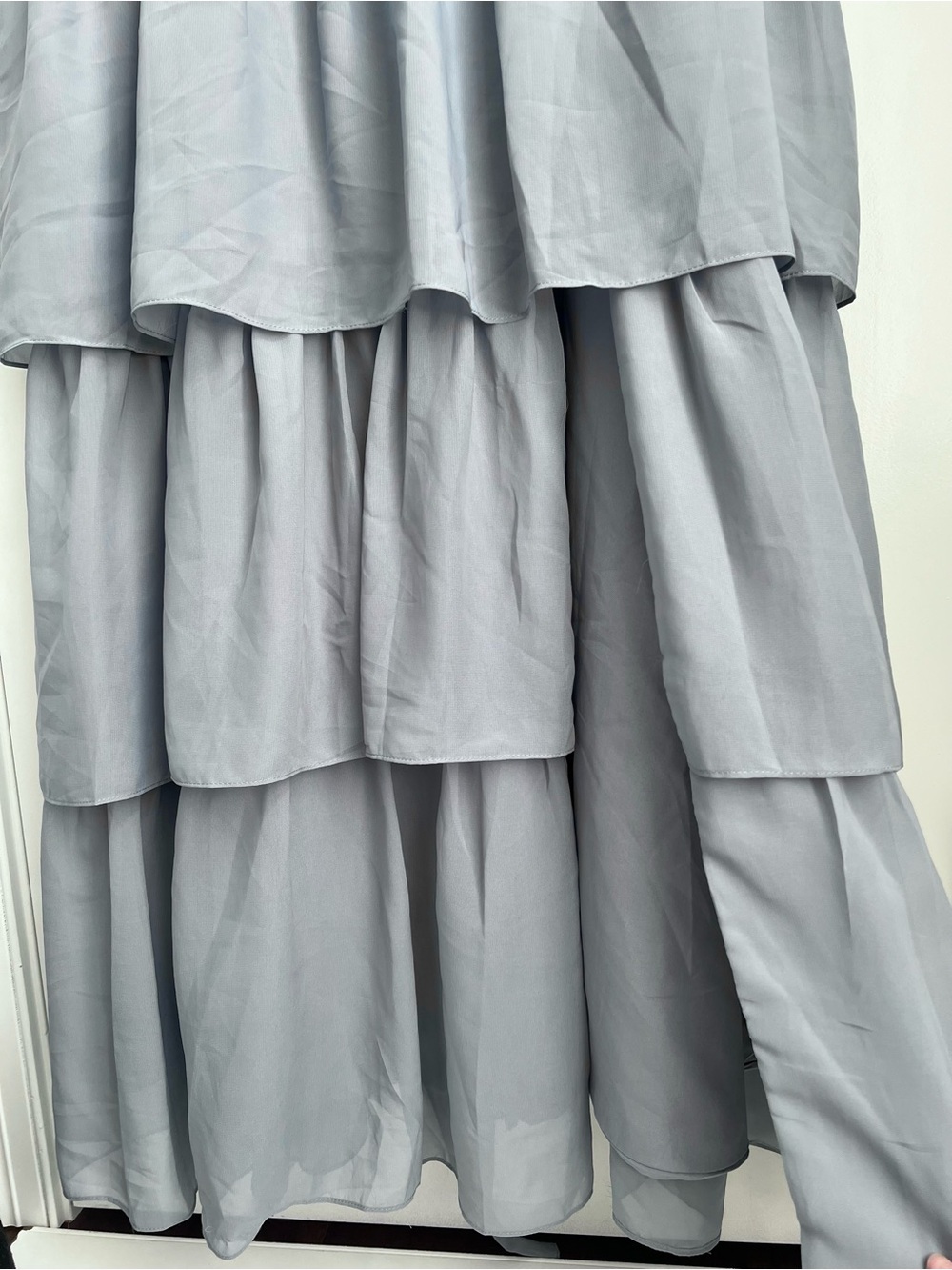 Dusty Blue A-line Tiered Ruffle Chiffon Maxi Dress Size 14 - Picture 6 of 6